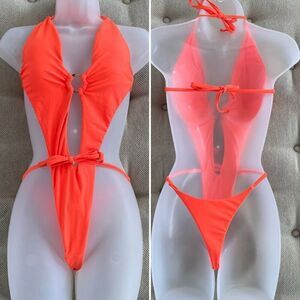 NWOT Mermaid Swimwear Neon Orange Slingshot 1pc Swimsuit S